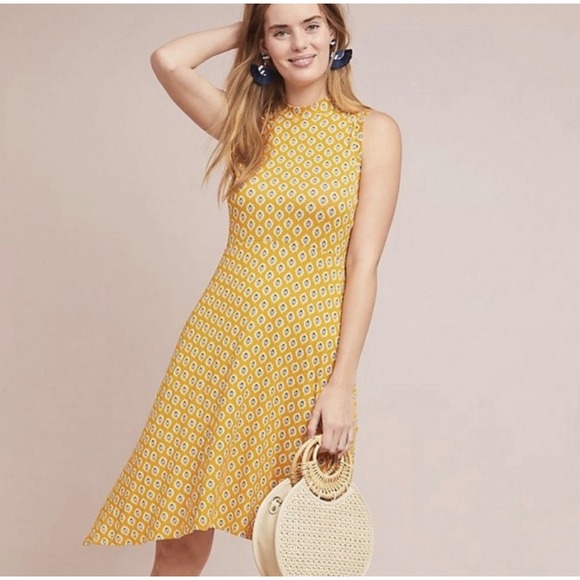 Maeve Dresses & Skirts - Maeve Anthropologie Plus 2X Yellow Palais Geometric Swing Asymmetrical Dress